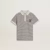 Polo blanc en coton pour garçon avec rayures bleu marine et broderies
