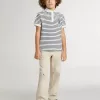 Polo blanc en coton pour garçon avec rayures bleu marine et broderies