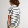Polo blanc en coton pour garçon avec rayures bleu marine et broderies