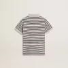 Polo blanc en coton pour garçon avec rayures bleu marine et broderies
