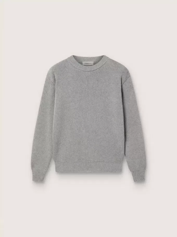 Pull Golden unisexe pour enfants en gris chiné côtelé avec logo dans le dos