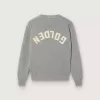 Pull Golden unisexe pour enfants en gris chiné côtelé avec logo dans le dos