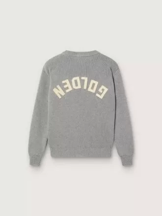 Pull Golden unisexe pour enfants en gris chiné côtelé avec logo dans le dos