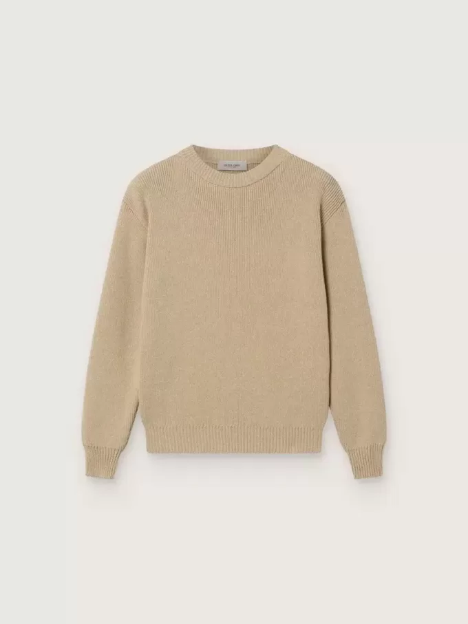 Pull unisexe à côtes doré beige pour enfants avec logo au dos