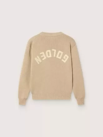 Pull unisexe à côtes doré beige pour enfants avec logo au dos