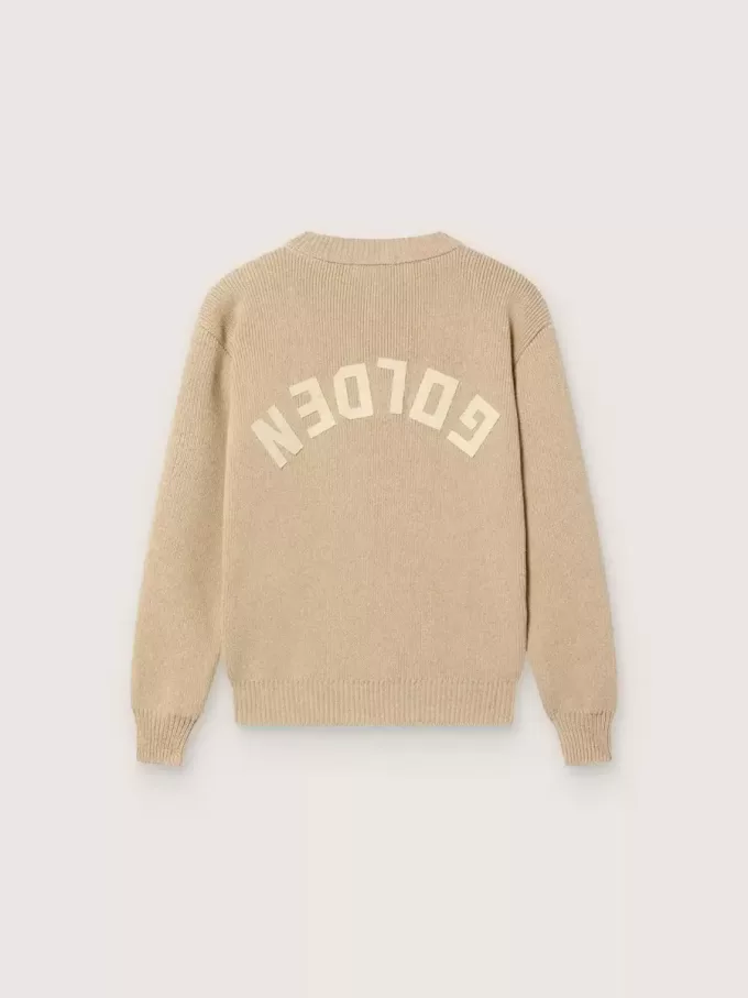 Pull unisexe à côtes doré beige pour enfants avec logo au dos