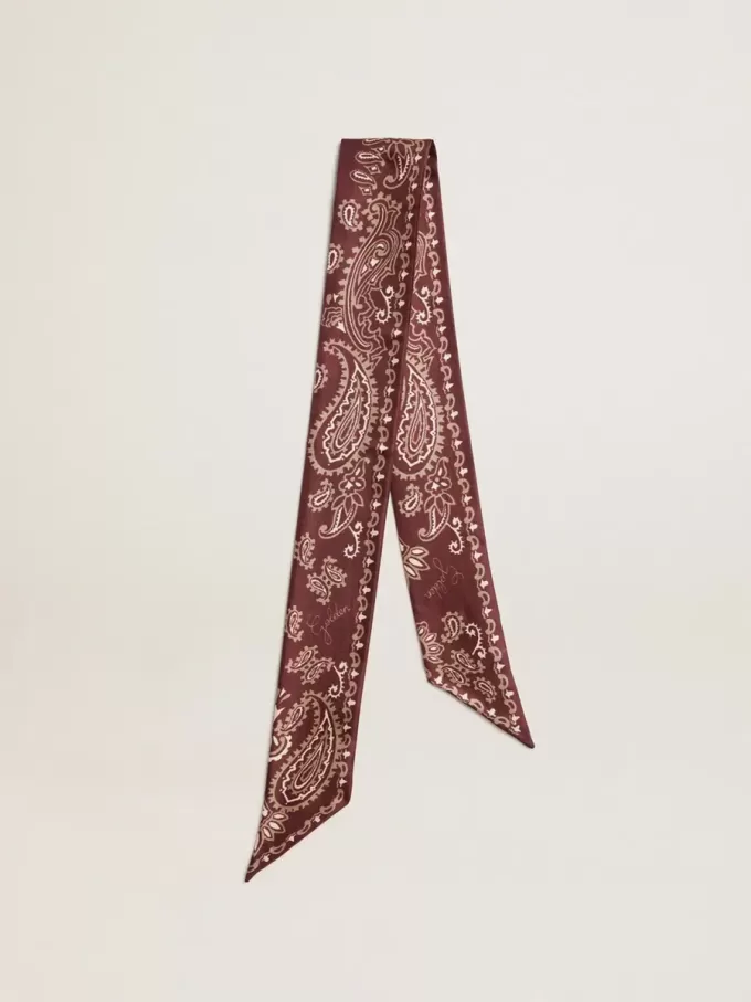 Ruban en twill de soie bordeaux à motif cachemire Ruban en twill de soie bordeaux à motif cachemire
