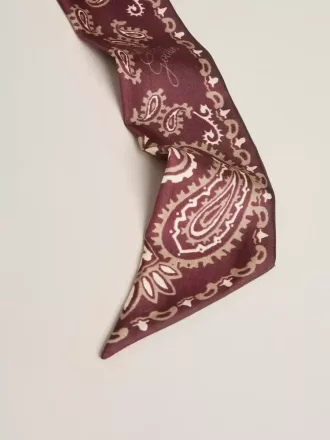 Ruban en twill de soie bordeaux à motif cachemire