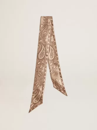 Ruban en twill de soie gris tourterelle avec motif cachemire Ruban en twill de soie gris tourterelle avec motif cachemire