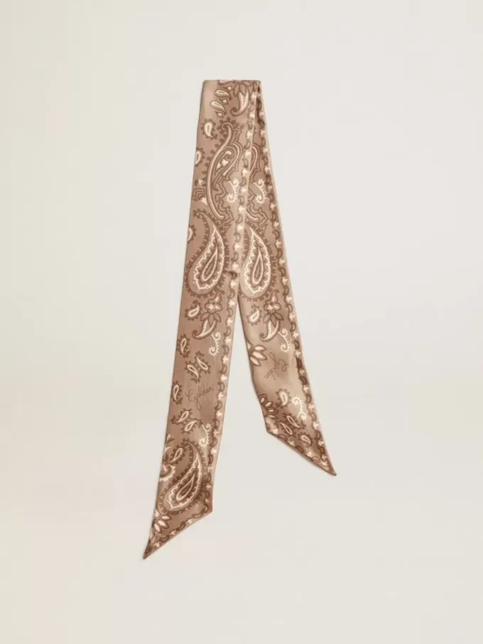 Ruban en twill de soie gris tourterelle avec motif cachemire Ruban en twill de soie gris tourterelle avec motif cachemire
