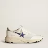 Running Sole en cuir blanc et mesh avec étoile en cuir laminé bleu