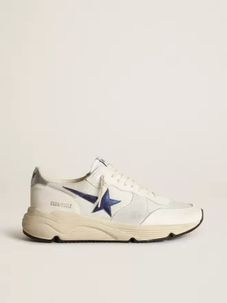 Running Sole en cuir blanc et mesh avec étoile en cuir laminé bleu