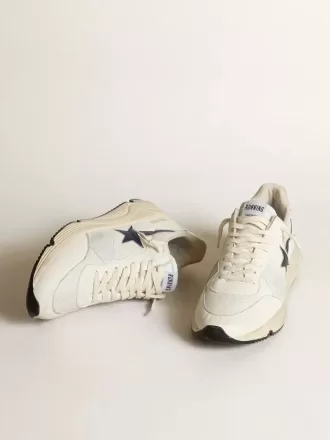 Running Sole en cuir blanc et mesh avec étoile en cuir laminé bleu