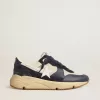 Running Sole en maille crème et cuir bleu avec une étoile en cuir blanc