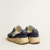 Running Sole en maille crème et cuir bleu avec une étoile en cuir blanc
