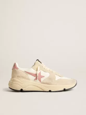 Running Sole pour femme en nylon beige avec étoile et languette au talon en cuir rose