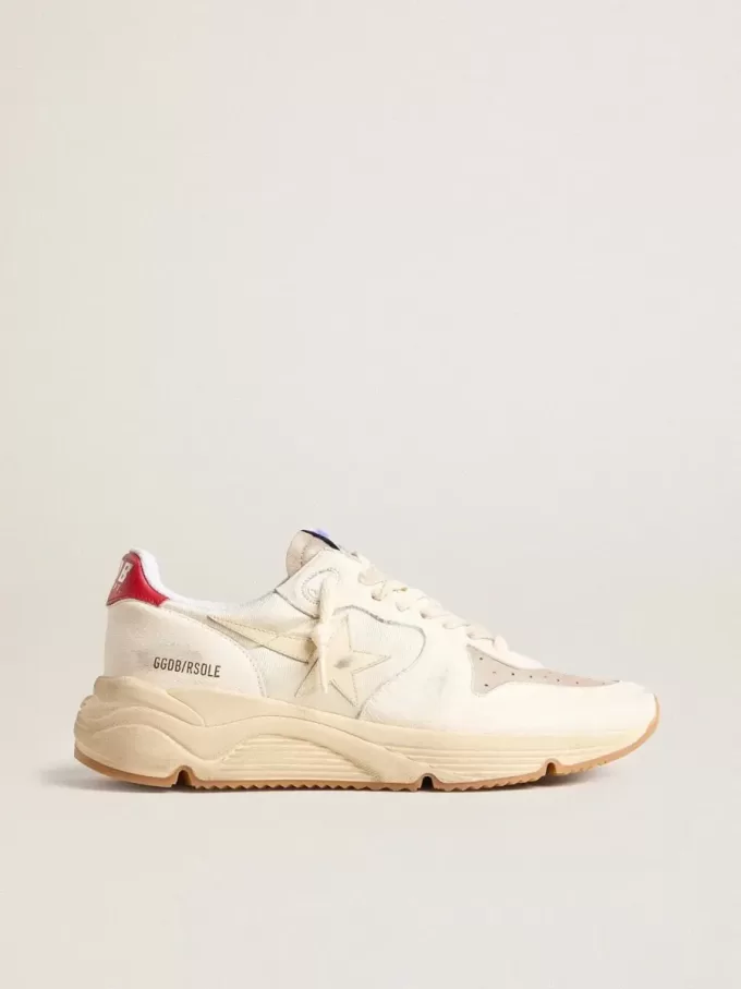 Running Sole pour homme en cuir nappa avec étoile en cuir beige et languette rouge au talon