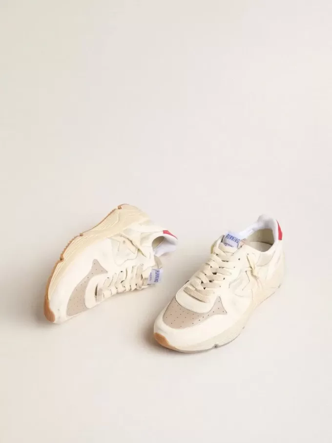 Running Sole pour homme en cuir nappa avec étoile en cuir beige et languette rouge au talon