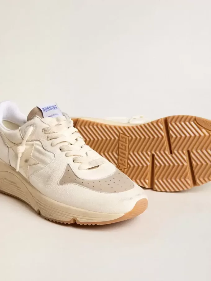 Running Sole pour homme en cuir nappa avec étoile en cuir beige et languette rouge au talon