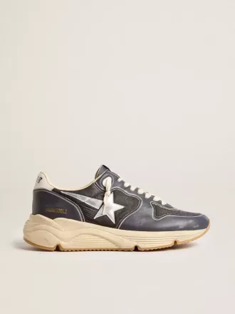 Running Sole pour homme en cuir nappa bleu foncé et nylon noir avec une étoile argentée Running Sole pour homme en cuir nappa bleu foncé et nylon noir avec une étoile argentée