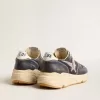 Running Sole pour homme en cuir nappa bleu foncé et nylon noir avec une étoile argentée Running Sole pour homme en cuir nappa bleu foncé et nylon noir avec une étoile argentée