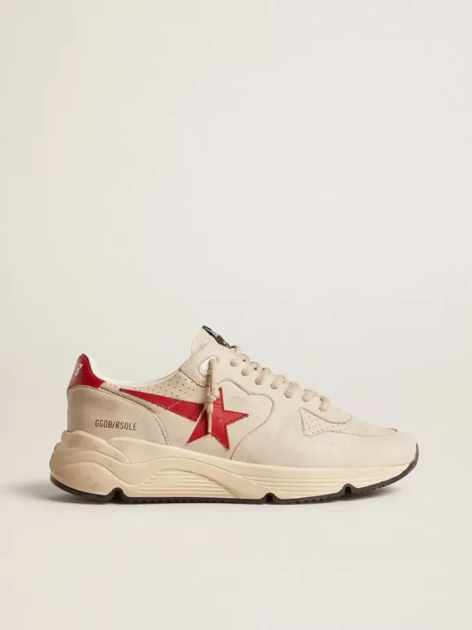 Running Sole pour homme en cuir nappa gris avec étoile et languette au talon en cuir nappa rouge