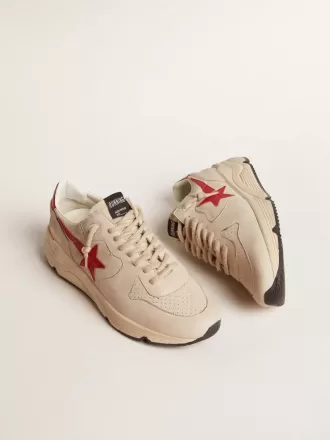 Running Sole pour homme en cuir nappa gris avec étoile et languette au talon en cuir nappa rouge