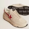 Running Sole pour homme en cuir nappa gris avec étoile et languette au talon en cuir nappa rouge