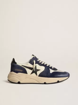 Running Sole pour homme en cuir nappa noir et beige avec étoile noire et languette au talon