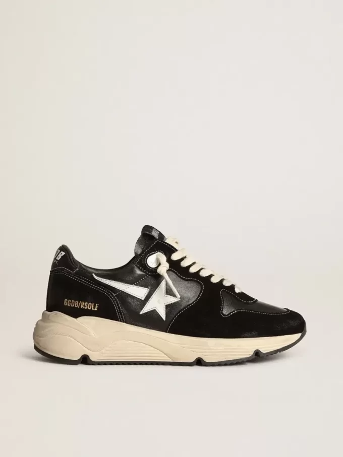 Running Sole pour homme en cuir nappa noir et daim avec une étoile blanche Running Sole pour homme en cuir nappa noir et daim avec une étoile blanche