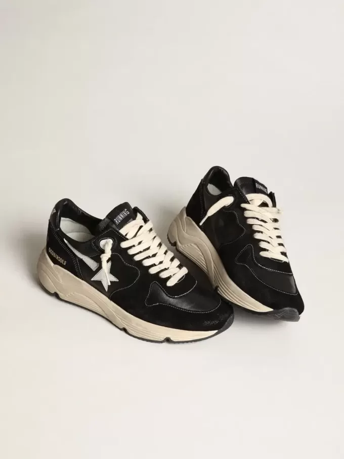 Running Sole pour homme en cuir nappa noir et daim avec une étoile blanche Running Sole pour homme en cuir nappa noir et daim avec une étoile blanche