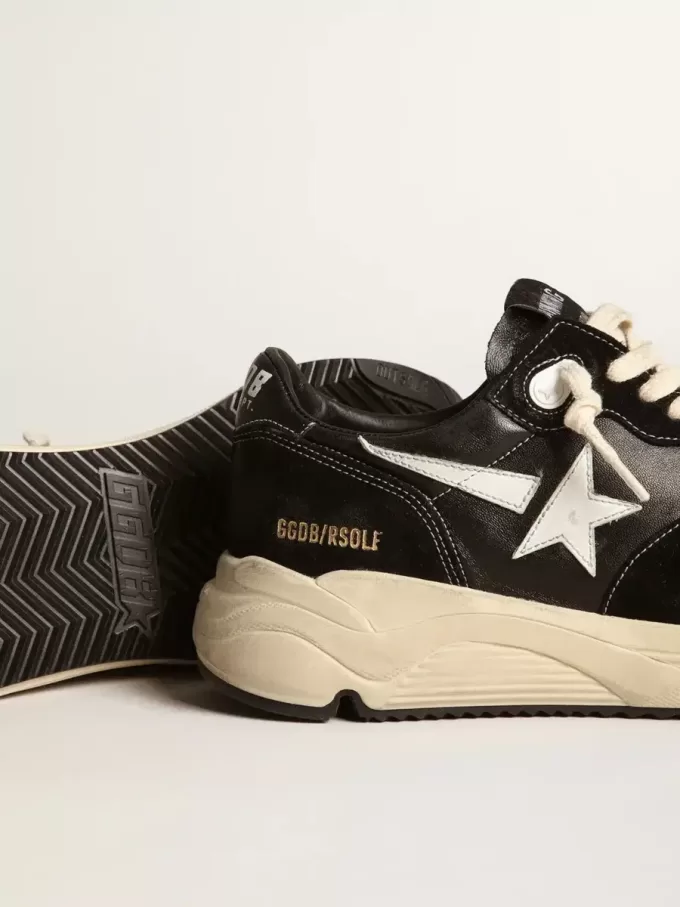 Running Sole pour homme en cuir nappa noir et daim avec une étoile blanche Running Sole pour homme en cuir nappa noir et daim avec une étoile blanche