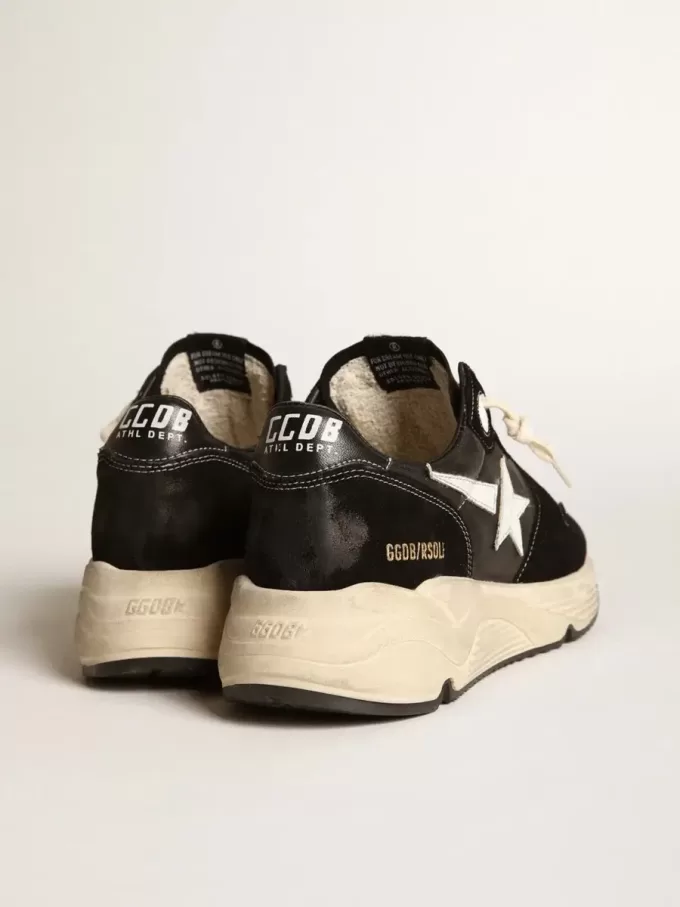 Running Sole pour homme en cuir nappa noir et daim avec une étoile blanche Running Sole pour homme en cuir nappa noir et daim avec une étoile blanche