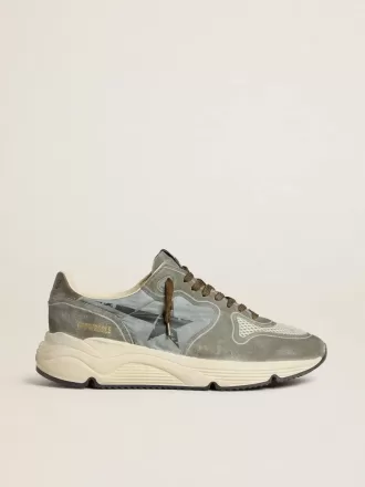 Running Sole pour homme en nylon bleu clair avec étoile noire et languette en cuir vert au talon