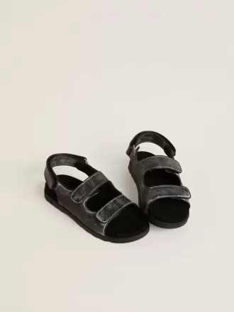 Sandales Noa Junior en cuir noir vieilli