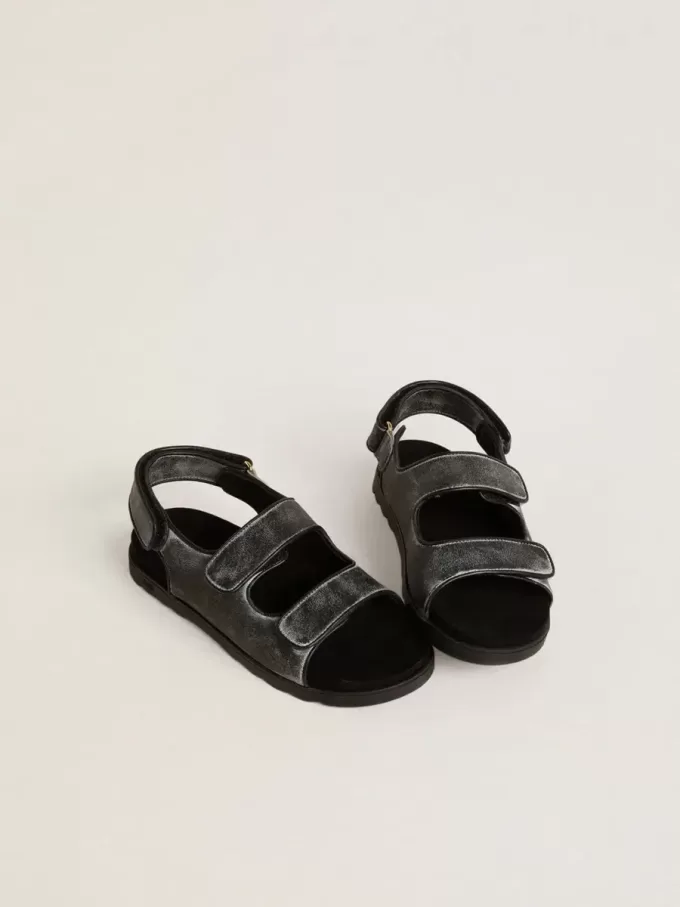 Sandales Noa Junior en cuir noir vieilli Sandales Noa Junior en cuir noir vieilli
