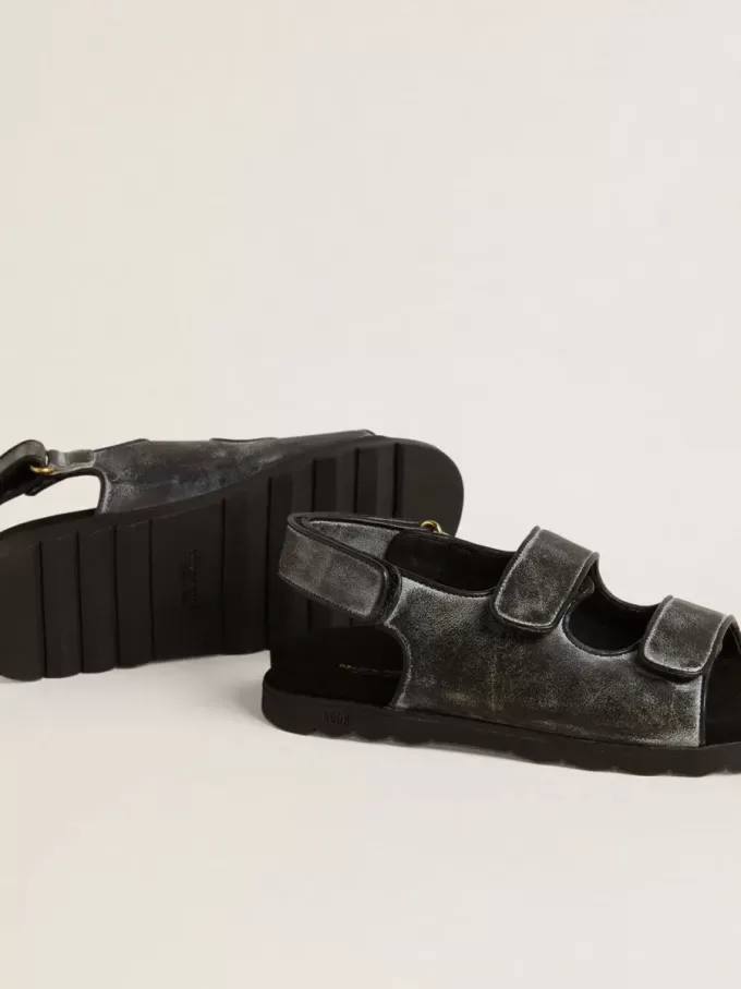 Sandales Noa Junior en cuir noir vieilli Sandales Noa Junior en cuir noir vieilli