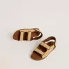 Sandales Noa pour enfants en raphia beige et cuir marron