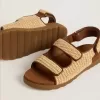 Sandales Noa pour enfants en raphia beige et cuir marron