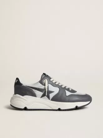 Semelle de course pour homme en nylon gris et cuir nappa noir avec une étoile en daim noir