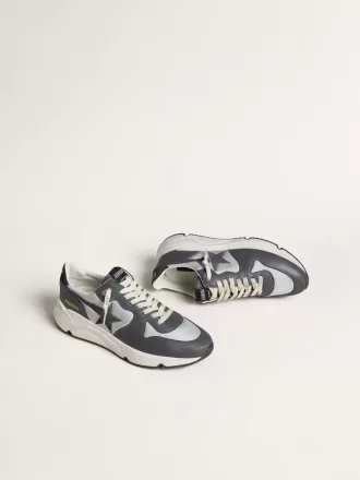 Semelle de course pour homme en nylon gris et cuir nappa noir avec une étoile en daim noir
