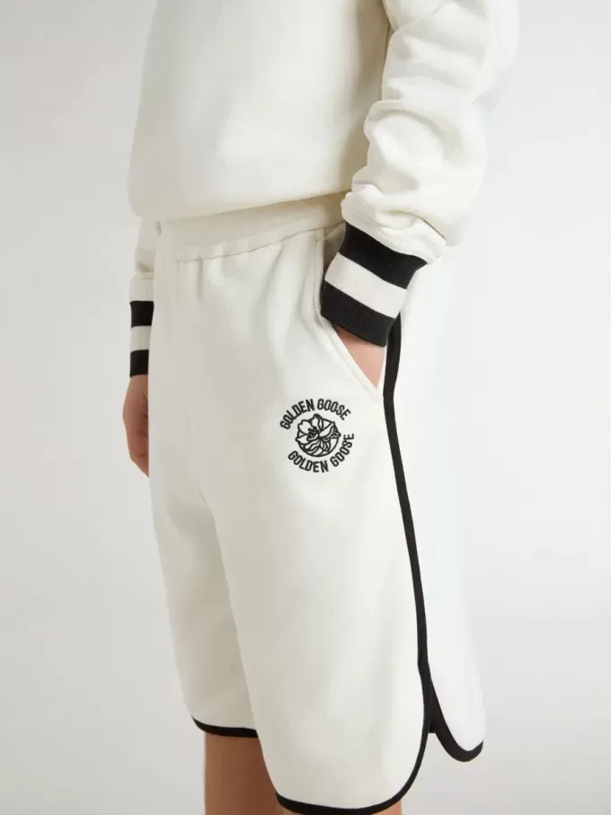 Short blanc pour garçon avec logo brodé