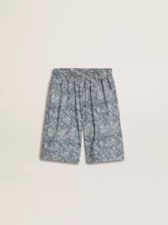 Short bleu pour garçon avec imprimé blanc
