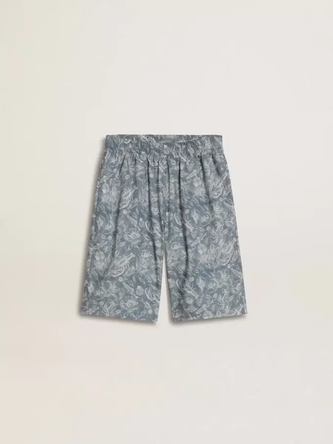 Short bleu pour garçon avec imprimé blanc