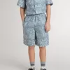 Short bleu pour garçon avec imprimé blanc