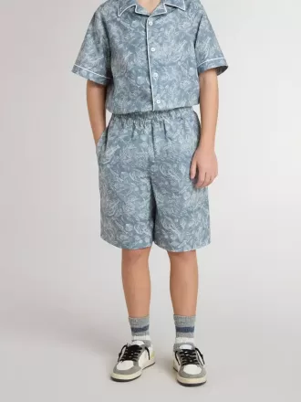 Short bleu pour garçon avec imprimé blanc