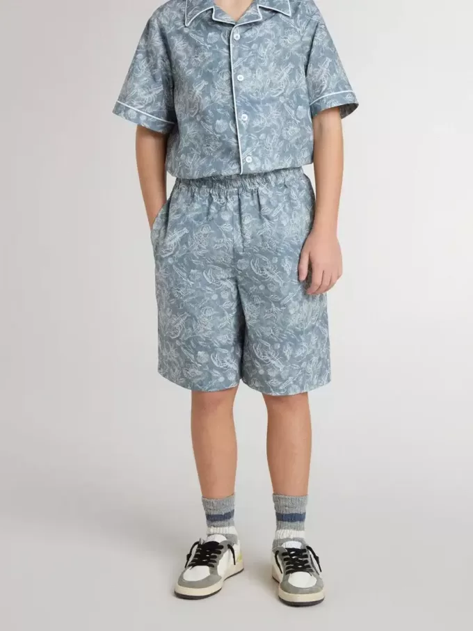 Short bleu pour garçon avec imprimé blanc