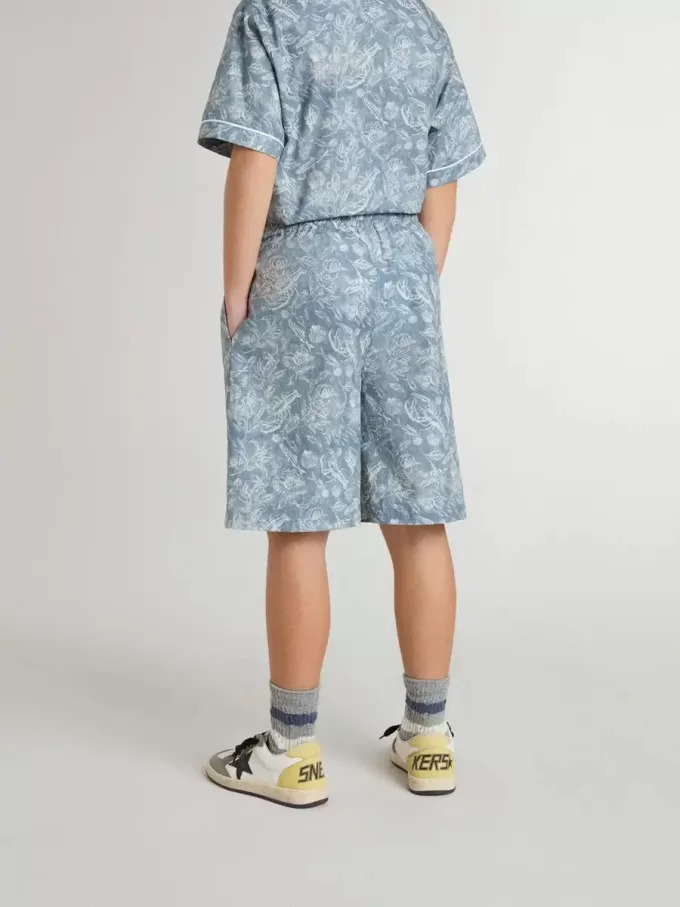 Short bleu pour garçon avec imprimé blanc