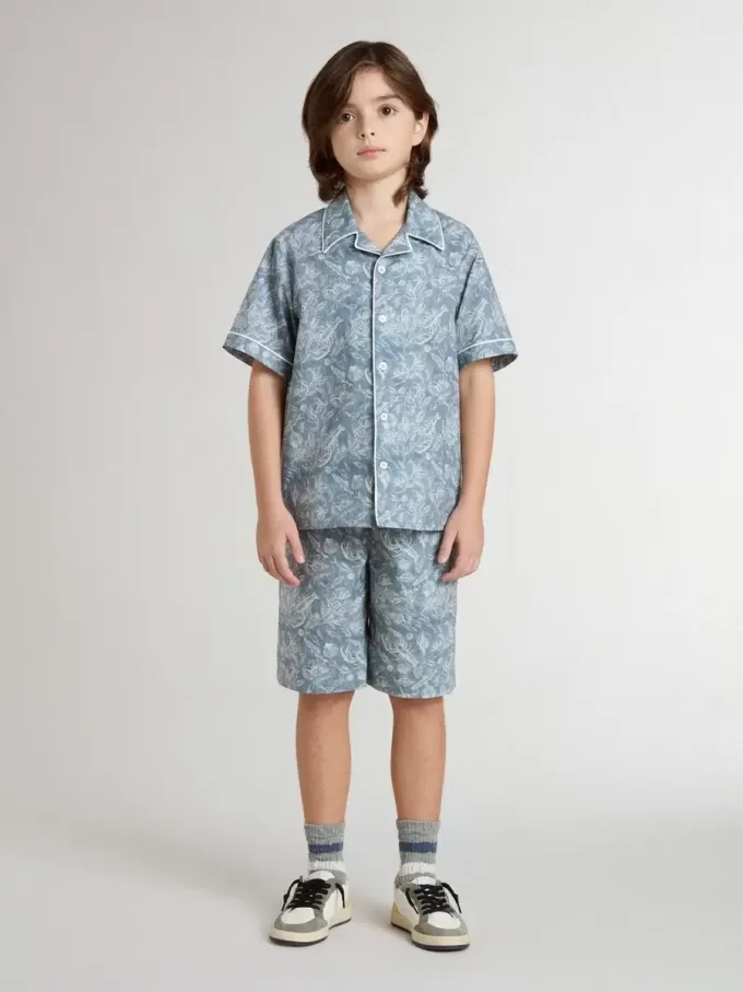 Short bleu pour garçon avec imprimé blanc