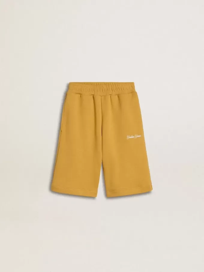 Short de jogging pour enfant jaune ocre avec broderie